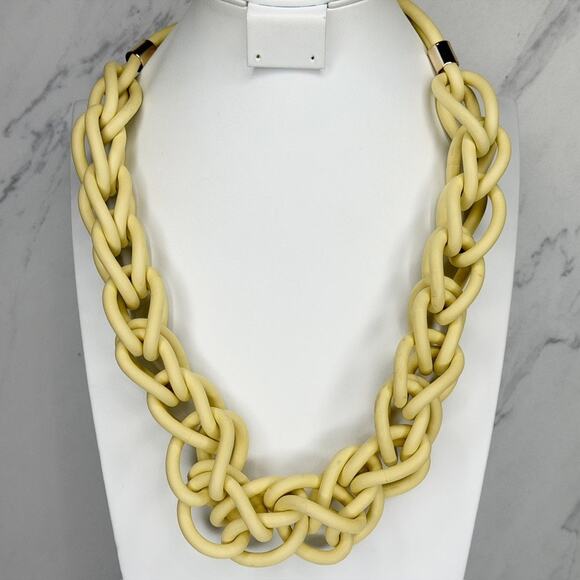 Chunky Pale Yellow Silver Chain Link Statement Necklace Stretchy ✨ - Picture 1 of 9